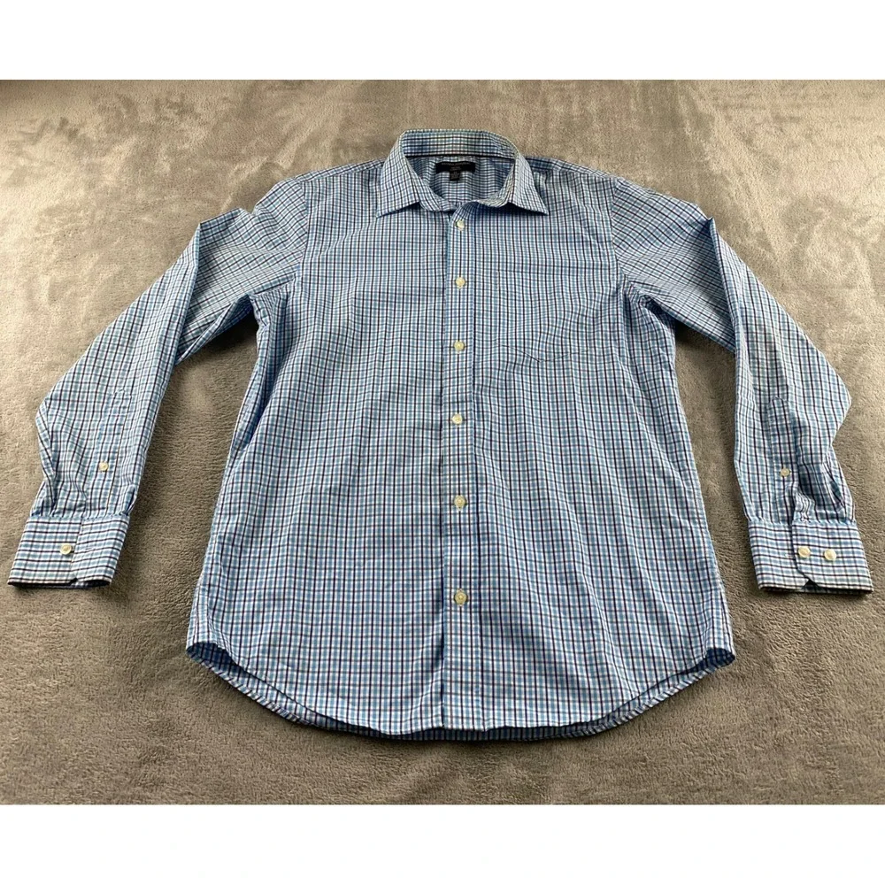 Banana Republic Mens Blue Check Non Iron Classic Fit Button Down Shirt M 15-15.5